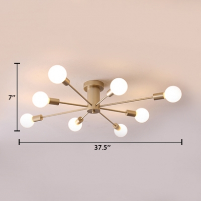 Soft Gold Branch Semi Flush Mount Light Modern Fashion Metal 8/10 Lights Art Deco Ceiling Lamp