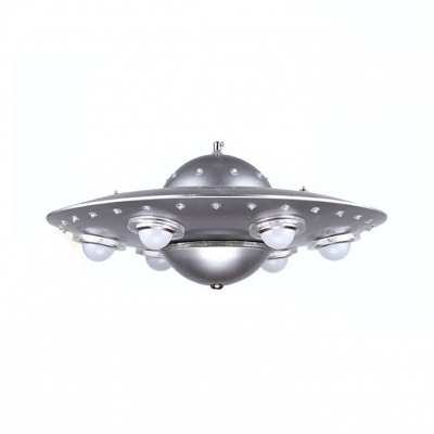 UFO Shape Chandelier Lamp Amusement Park Metallic 6 Lights Suspension Light in Silver