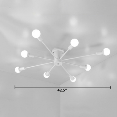 White Finish Sputnik Semi Flush Light Designer Style Metallic 6/8/10 Lights Lighting Fixture