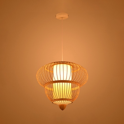 1 Light Gourd Hanging Ceiling Lamp Modernism Rattan Decorative Pendant Light in Wood