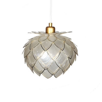1 Light Pinecone Hanging Lamp Modern Design Sea Shell Lighting Fixture in Brass for Living Room