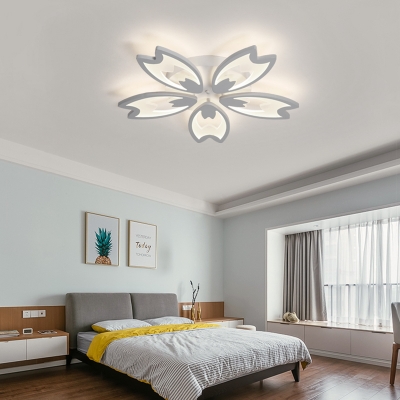 3/5 Heads Floral Semi Flushmount with White Metal Canopy Modernism LED Ceiling Fixture