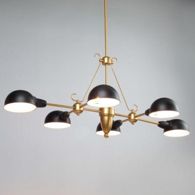 6 Lights Bowl Chandelier Light Industrial Wrought Iron Art Deco Hanging Lamp in Brass