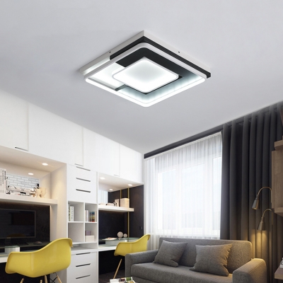 Black and White Square Flushmount Concise Modern Metallic Decorative LED Ceiling Flush Mount