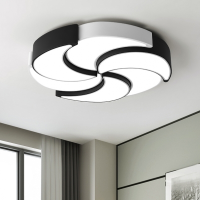 Black and White Windmill Ceiling Lamp Creative Modern Metallic LED Flush Mount for Coffee Shop