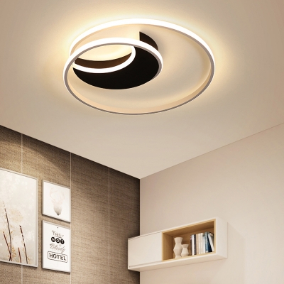 Black Crescent Canopy Ceiling Lamp Stylish Modern Metallic Surface Mount LED Light for Kids Room