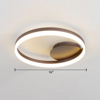 Coffee-cream Halo Ring LED Flush Light Fixture Minimalist Metallic Flushmount for Living Room