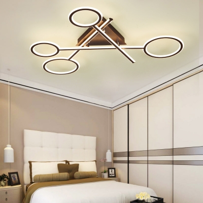 Brown Scissors Semi Ceiling Flush Mount with Triangle Canopy Modern Metallic LED Lighting Fixture