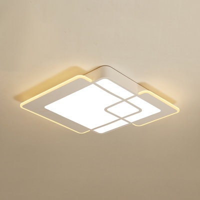 Contemporary Geometric Square Ceiling Light Acrylic LED Flush Mount in Warm/White for Study Room