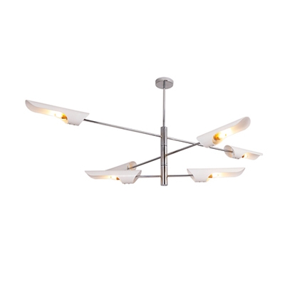 Contemporary Oblique Suspension 6 Lights Art Deco Chandelier Lighting with White Metal Shade