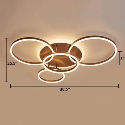Contemporary Rings Flush Mount Light Metal 2/3/5/6 Lights LED Lighting Fixture in Coffee