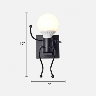 Creative Open Bulb 1 Light Sconce Light Black/White Metallic Wall Light Fixture for Hallway