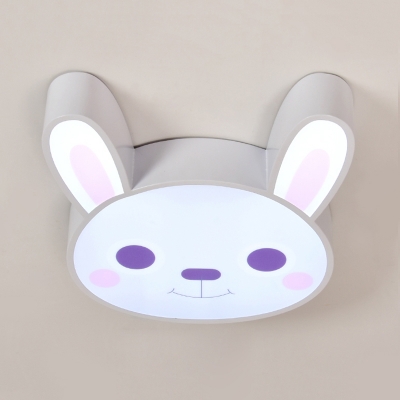 Cute White Bunny Flush Light Fixture Metal Decorative LED Ceiling Lamp for Children Bedroom