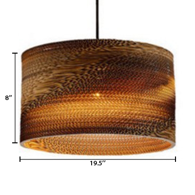 Drum Suspension Light with Brown Paper Shade Modern Chic Single Head Ceiling Pendant Lamp