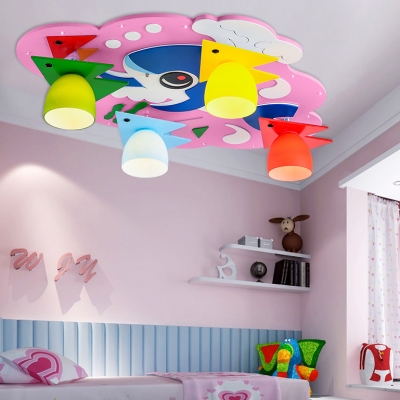 Fish Design 4 Lights Flush Mount with Glass Shade Blue/Pink Ceiling Fixture for Boys Girls Room