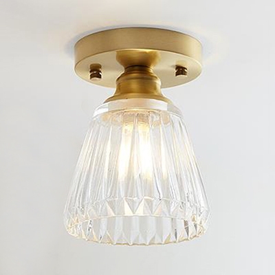 Flared Semi Flush Mount with Textured Glass Shade Vintage Retro Style Art Deco Ceiling Lamp in Brass