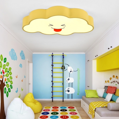 Metallic Flush Light with Cloud Modernism Yellow LED Ceiling Fixture for Children Bedroom