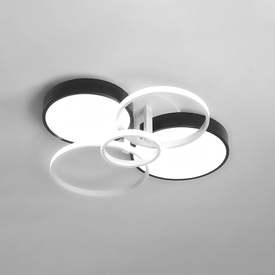 Metallic Round Flush Ceiling Light Nordic Style 3/5/7 Lights LED Flush Mount in Black and White