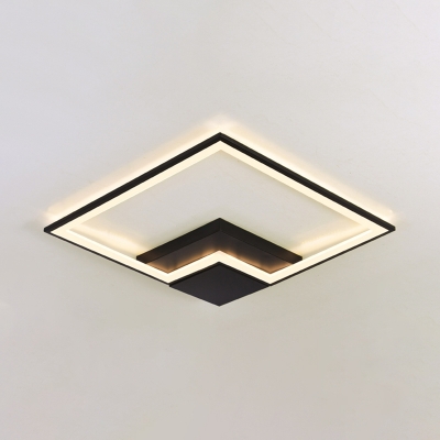 Metallic Square Frame LED Flush Light Minimalist Modern Art Deco Indoor Lighting Fixture in Black