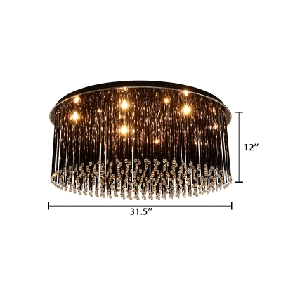 Modernism Round Flush Light Fixture with Crystal Art Deco LED Indoor Lighting Fixture in Black