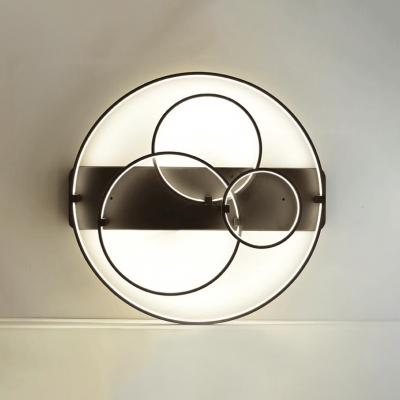 Nordic Style Linear Ceiling Light with Halo Rings Metallic LED Semi Flush Mount in Black