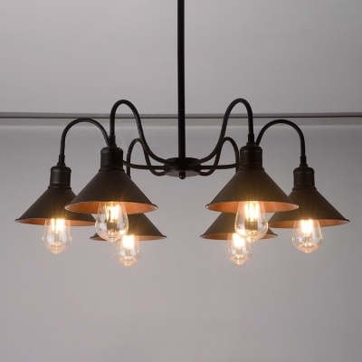 Retro Style Coolie Hanging Ceiling Lamp Steel 6 Lights Chandelier Lamp in Black