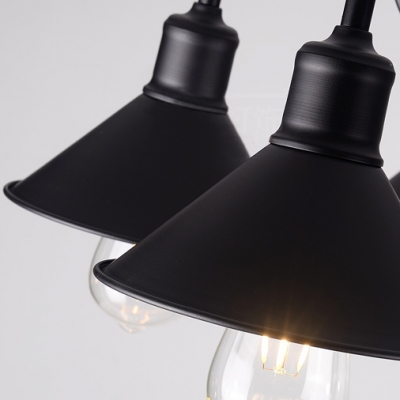 Retro Style Coolie Hanging Ceiling Lamp Steel 6 Lights Chandelier Lamp in Black