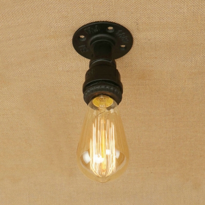 Retro Style Mini Semi Flush Light Fixture with Open Bulb Metallic 1 Heads Surface Mount Light in Matte Black