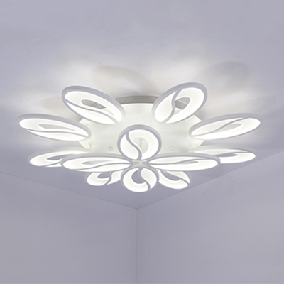 Round Canopy Semi Flush Light with Oval Acrylic Shade Modern Chic Indoor Lighting Fixture in White