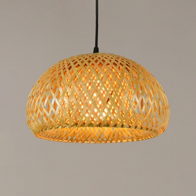 Single Head Dome Suspended Light Nordic Style Rattan Decorative Lighting Fixture in Wood
