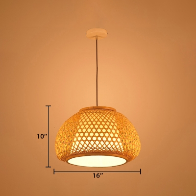 Single Light Dome Hanging Light Lodge Style Rattan Decorative Ceiling Pendant Light in Wood