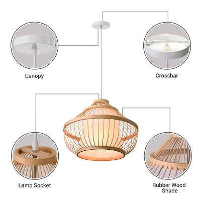 Single Light Gourd Hanging Light with Rattan Shade Nordic Style Drop Ceiling Lighting in Wood