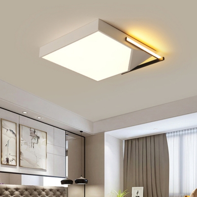 White Geometric LED Flush Lighting Minimalist Ceiling Lamp with Acrylic Shade for Living Room