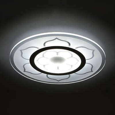 White Round Disc LED Ceiling Lamp with Flower Pattern Contemporary Acrylic Flush Mount