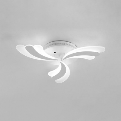 White Windmill Style Semi Flush Light Contemporary Acrylic 3/5 Lights Art Deco LED Ceiling Lamp