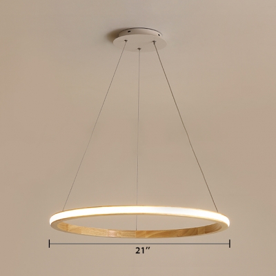 Wood Circle Hanging Light Fixture Nordic Style LED Suspension Light in Neutral for Sitting Room
