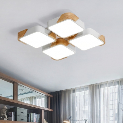Wooden Squared LED Lighting Fixture Modernism Nordic Flush Light in Warm/White for Dining Room
