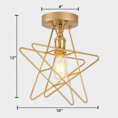 1 Light Five-pointed Star Ceiling Lamp Industrial Modern Metallic Semi Flush Mount in Gold Finish for Kids