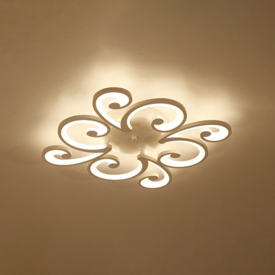 2/3/4 Lights Swirl Ceiling Light with Acrylic Shade Modern Fashion LED Semi Flush Mount in Matte White