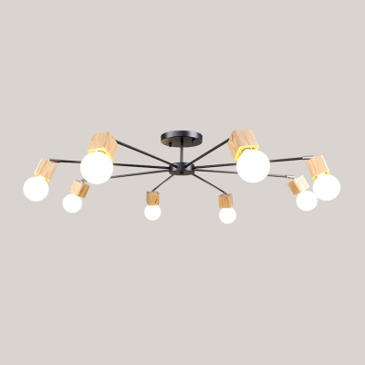 3/5/8 Lights Branch Chandelier Light Modern Metallic Hanging Light in Wood for Living Room