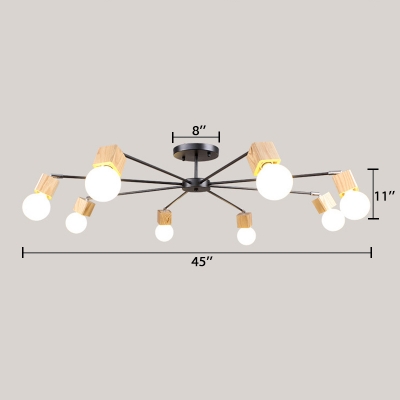 3/5/8 Lights Branch Chandelier Light Modern Metallic Hanging Light in Wood for Living Room