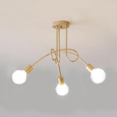 3 Lights/5 Lights Twisted Indoor Lighting Modern Chic Metal Semi Flush Light Fixture in Soft Gold for Restaurant
