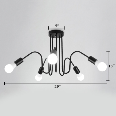 5 Lights Gooseneck Hanging Light Fixture Post Modern Metal Art Deco Lamp Light in Black