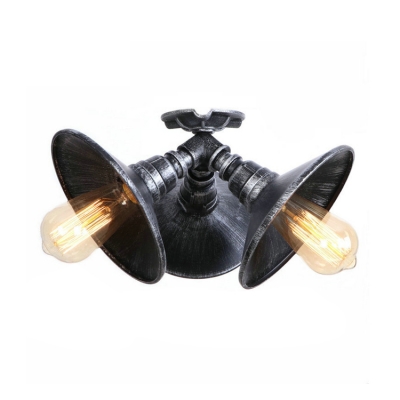 Triple Lights Horn Shape Lighting Fixture Rustic Country Style Metal Semi Flush Mount for Kitchen