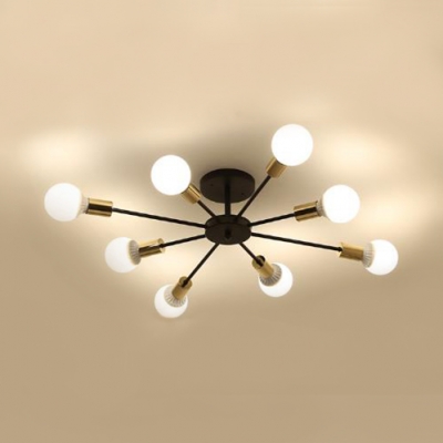 6/8/10 Lights Armed Ceiling Fixture with Bare Bulb Simple Modern Metal Semi Flush Ceiling Light in Soft Gold