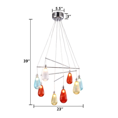 8 Lights Water Drop Chandelier Light with Colorful Glass Shade Modernism Decorative Suspension