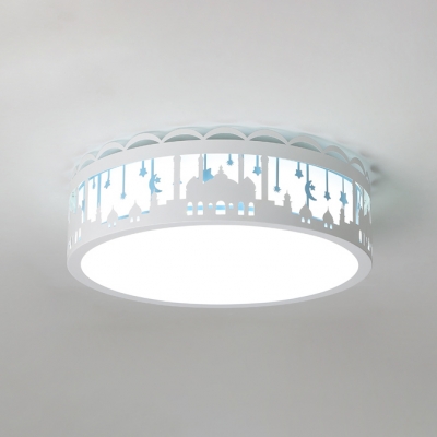 Acrylic Flush Mount Light with Drum Blue/Pink/White LED Ceiling Lamp for Nursing Room