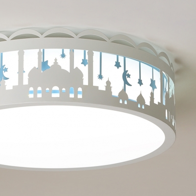 Acrylic Flush Mount Light with Drum Blue/Pink/White LED Ceiling Lamp for Nursing Room