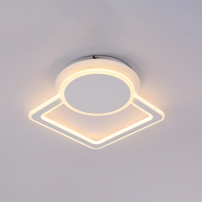 Acrylic Shade LED Ceiling Flush with Round and Square Concise Surface Mount Ceiling Light in White