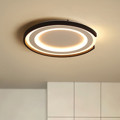 Black and White Round Ceiling Light Modern Chic Metallic LED Flushmount for Coffee Shop
